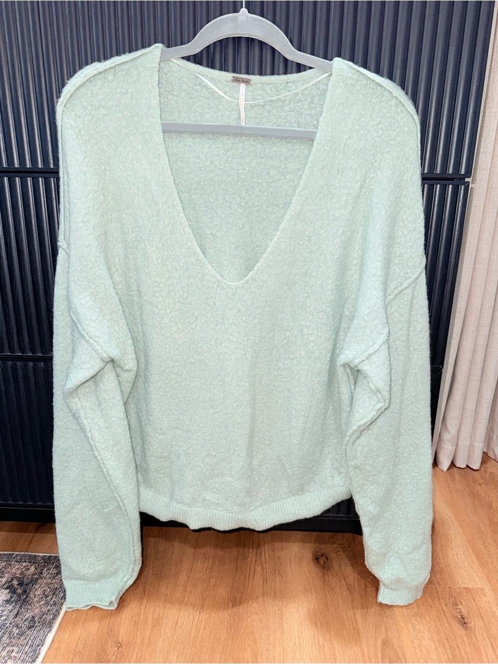 Free People Mint/Sage Green Oversized Off Shoulder Sweater Small